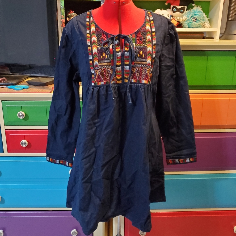 Reborn denim embroidered tunic dress size large